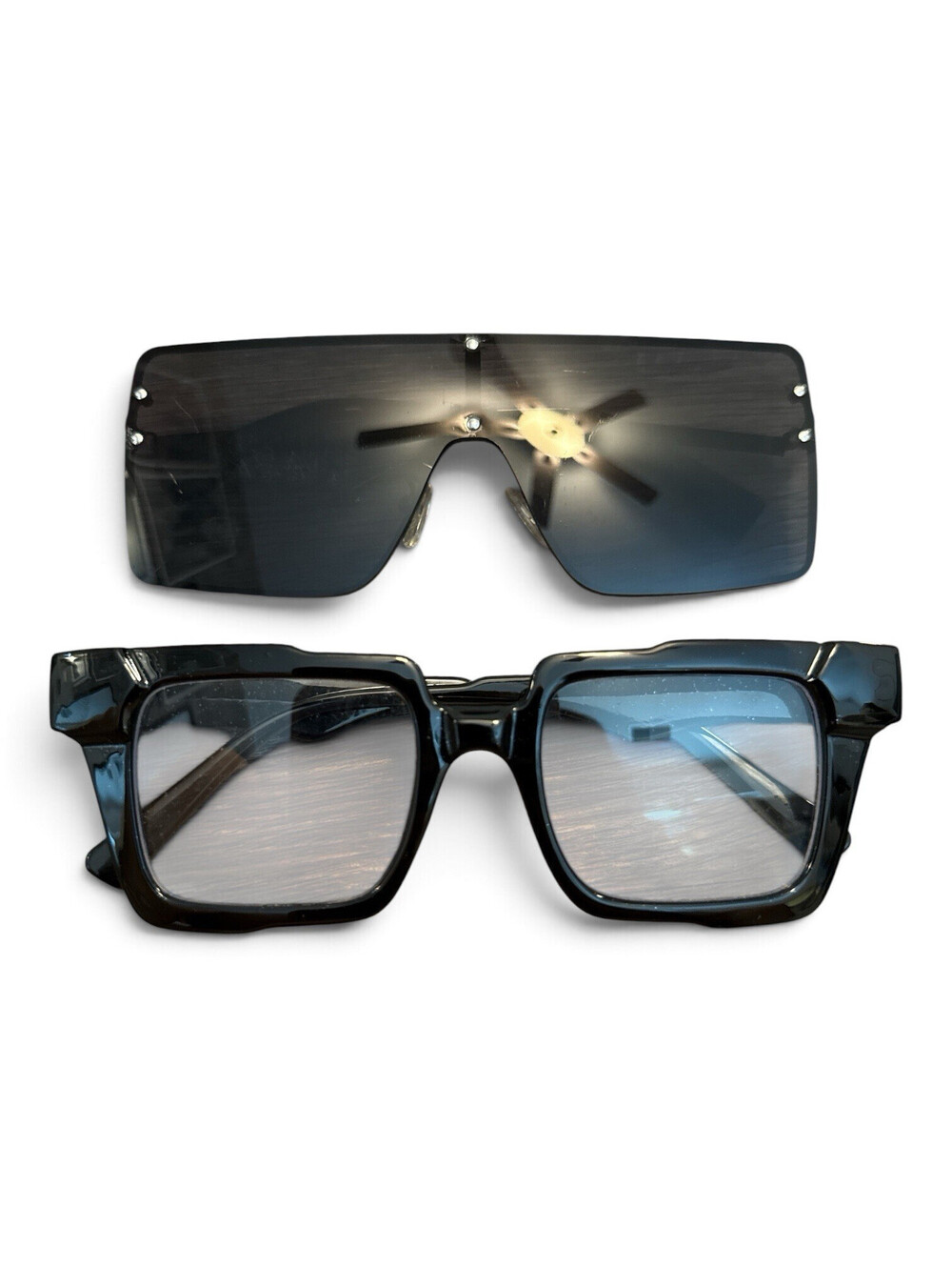 Men's Shield Sunglasses Lightweight Black Plastic Frame Gray Tinted Lenses